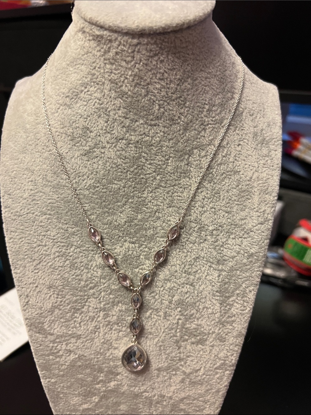 Delicate Silver Y-Drop Necklace with Clear Crystals